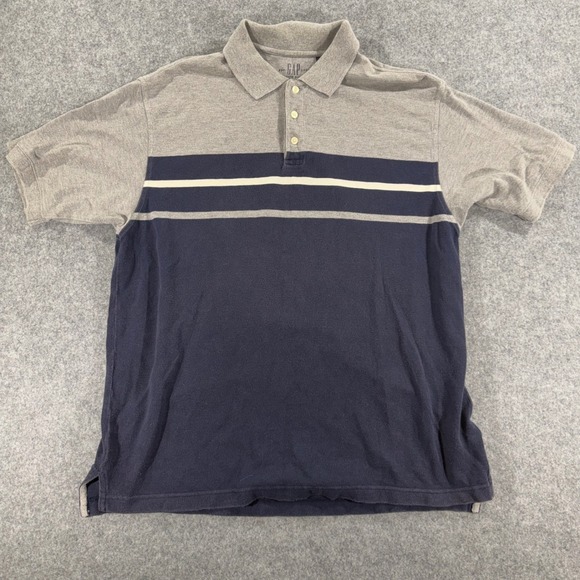 GAP Other - Gap 1969 Mens Pique‎ Polo Shirt Gray Navy Blue Striped Colorblock Cotton Medium